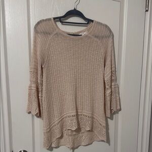LC by Lauren Conrad Crochet Bell Sleeve Sweater